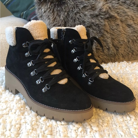 Blondo Womens DEVIN Waterproof Winter Ankle Boots Size 9 Black Suede Faux Fur - Picture 2 of 9